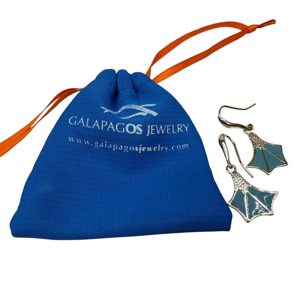Galapagos Jewelry 950 Platinum Silver Blue footed Booby Web Foot Drop Earrings
